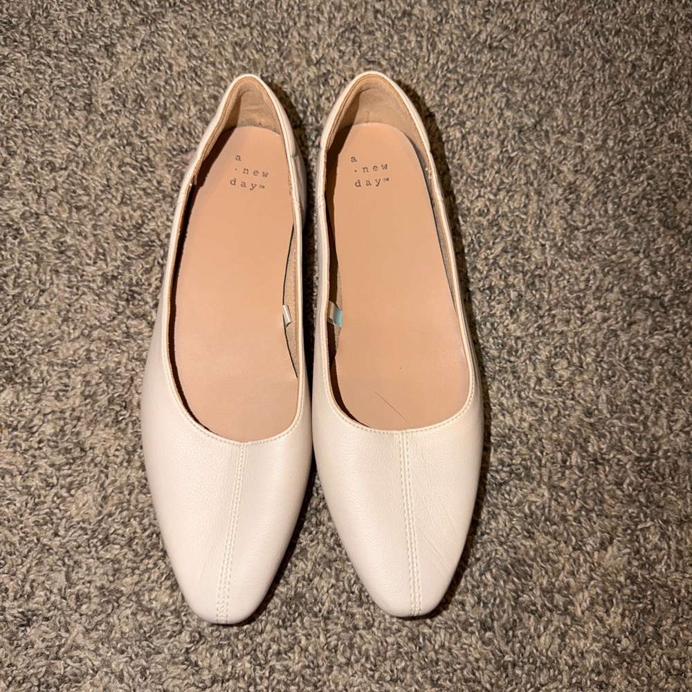A New Day Cream Leather Pointed Ballet Flats